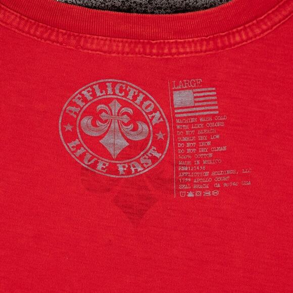 Affliction Men's LARGE Graphic Tee T Shirt Red Black Skull Skeleton Biker Grunge - Picture 8 of 8